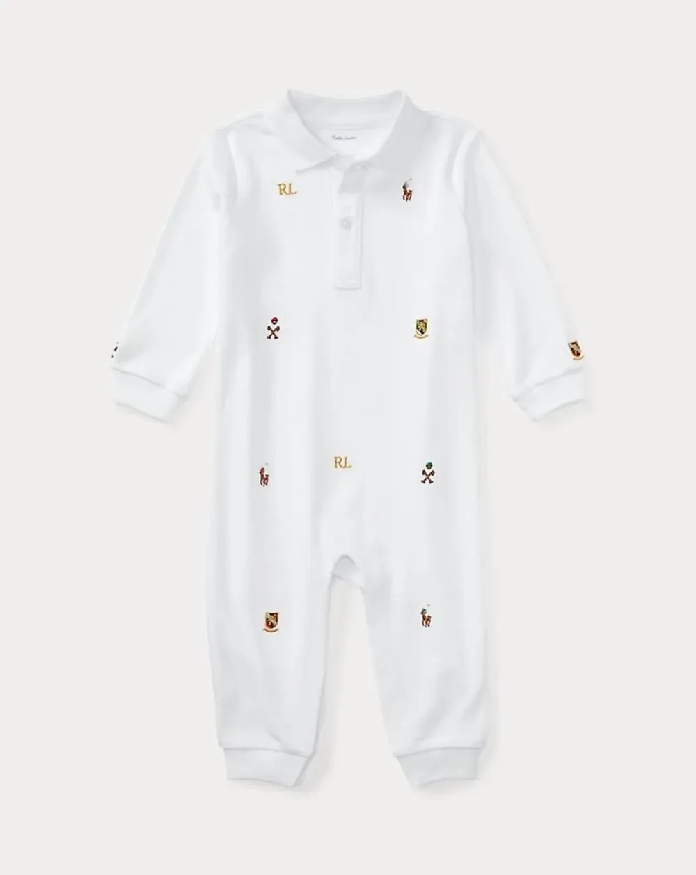 NWT Ralph Lauren Polo Baby Embroidered Cotton Coverall Baby Boy Collared White